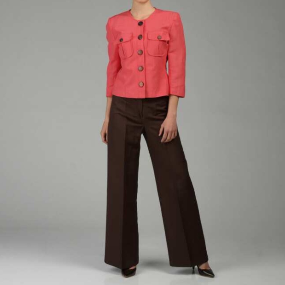 NWT Larry Levine linen suit in coral and chocolate